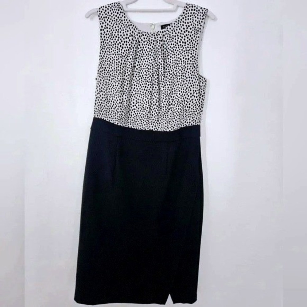 Talbots Black White Dot Print Sleeveless Sheath Dress Size 6 Business Casual